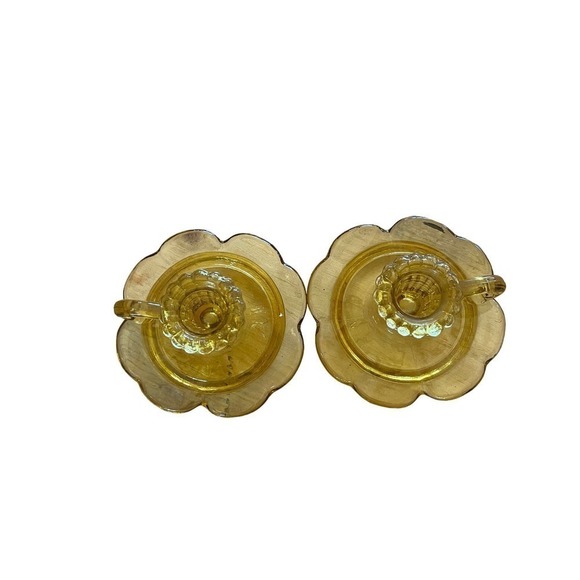 Pair of Vintage Amber glass candle stick holders. Hand blown? Fenton? - Picture 9 of 9